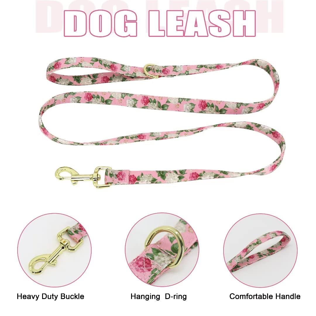 Beirui Cute Girl Dog Collars, Harnesses & Leashes Set - Adjustable Dog Collar And Leash Set With Flower - Soft Mesh Dog Vest Harness For Puppies Small Medium Dogs (Pink,M)
