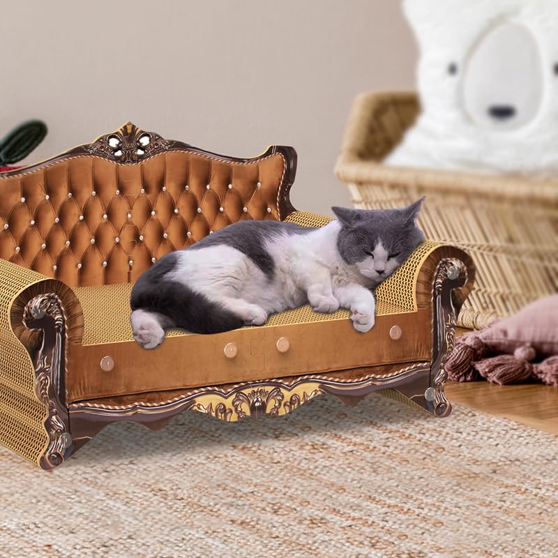 Coozment Sofa Shaped Scratching Couch,Thick Scratching Cardboard, Lounge Bed For Indoor Rest&Play, Sofa Scratcher Pad (21.2'' L