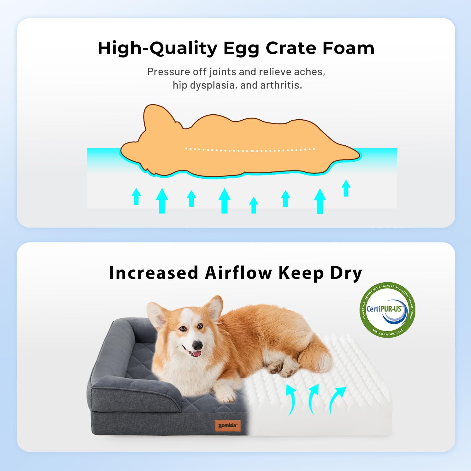 Zomisia Orthopedic Dog Bed For Medium Size Dogs, Washable Dog Beds With Bolsters, Memory Foam Pet Sofa Bed With Removable Waterp