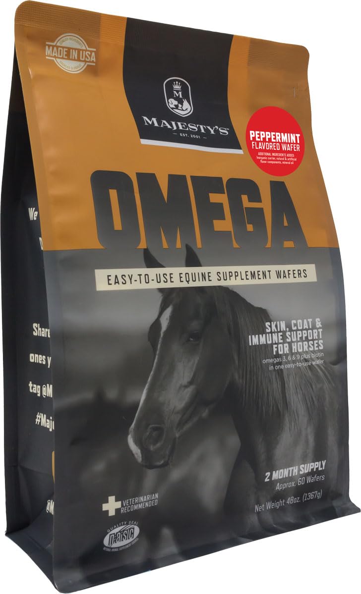 Majestys Omega Wafers - Superior Horse/Equine Skin, Coat, and Immune Support Supplement - Omega 3, 6, 9, and Biotin (Peppermint