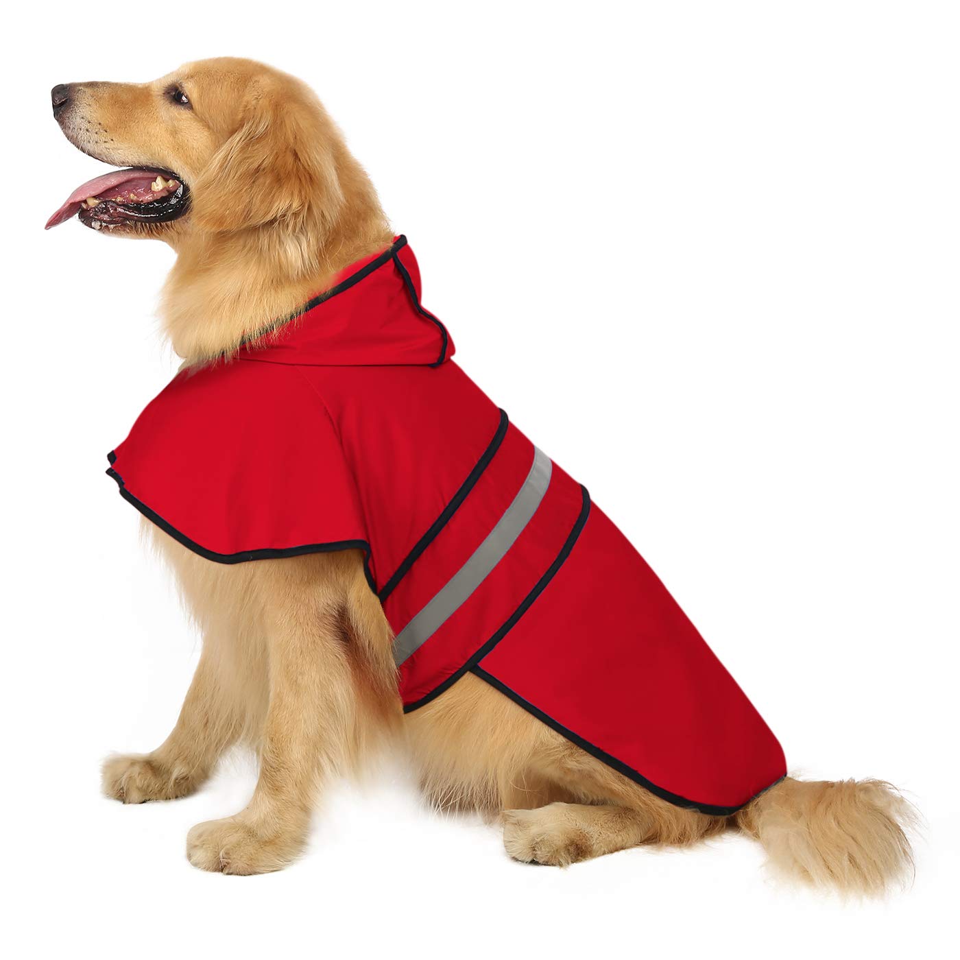 Hde Dog Raincoat Hooded Slicker Poncho For Small To X-Large Dogs And Puppies Red - L