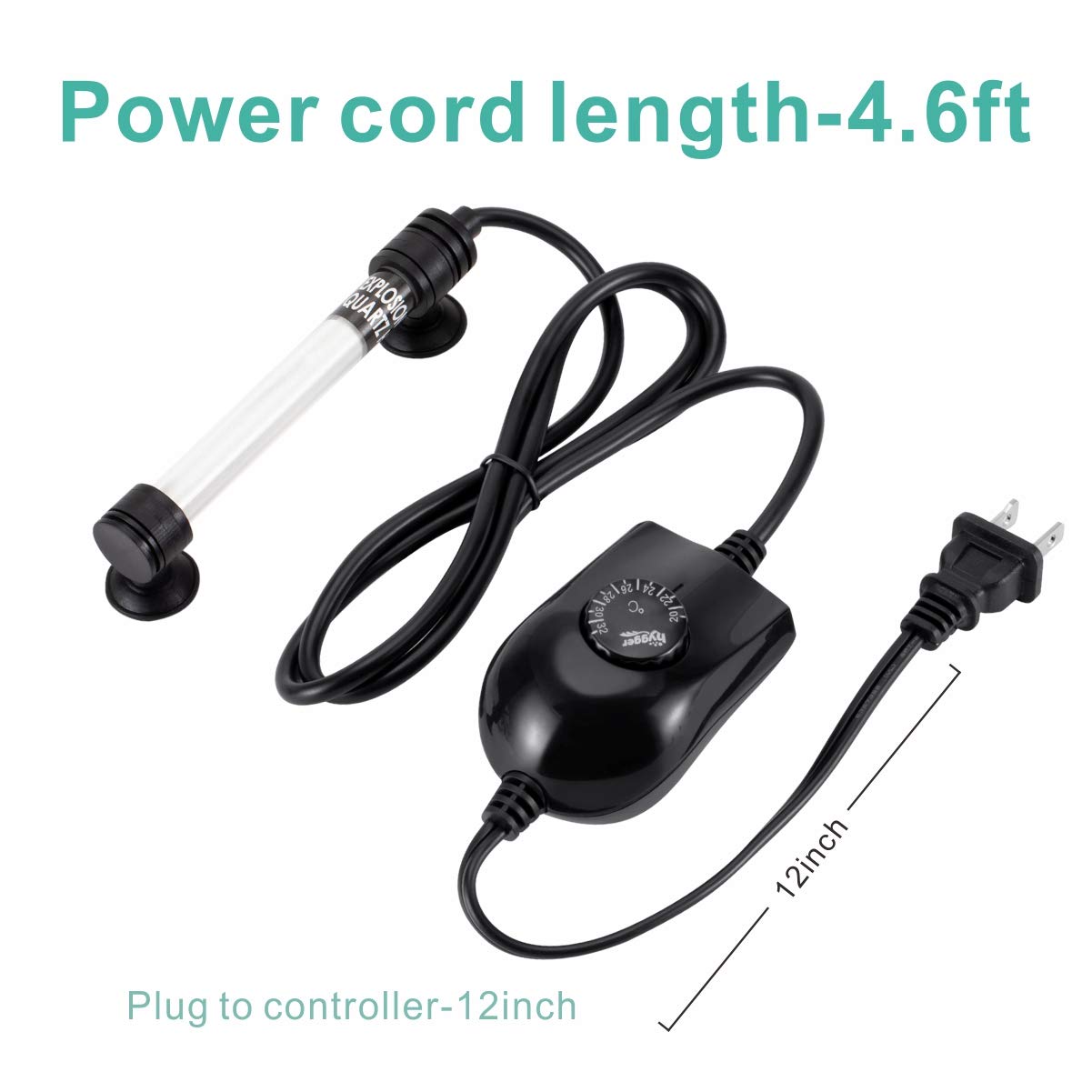 Hygger 50W Mini Inline Quartz Glass Aquarium Heater With External Controller, Adjustable Submersible Betta Fish Tank Thermostat For 5-15 Gallon