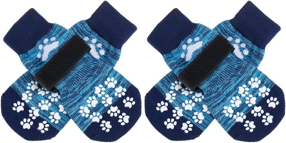 Expawlorer Double Side Anti-Slip Dog Socks 2 Pairs - Adjustable Pet Paw Protector With Strap, Traction Control Non-Skid For Indoor On Hardwood Floor Wear, Paw Protection For Puppy Dogs