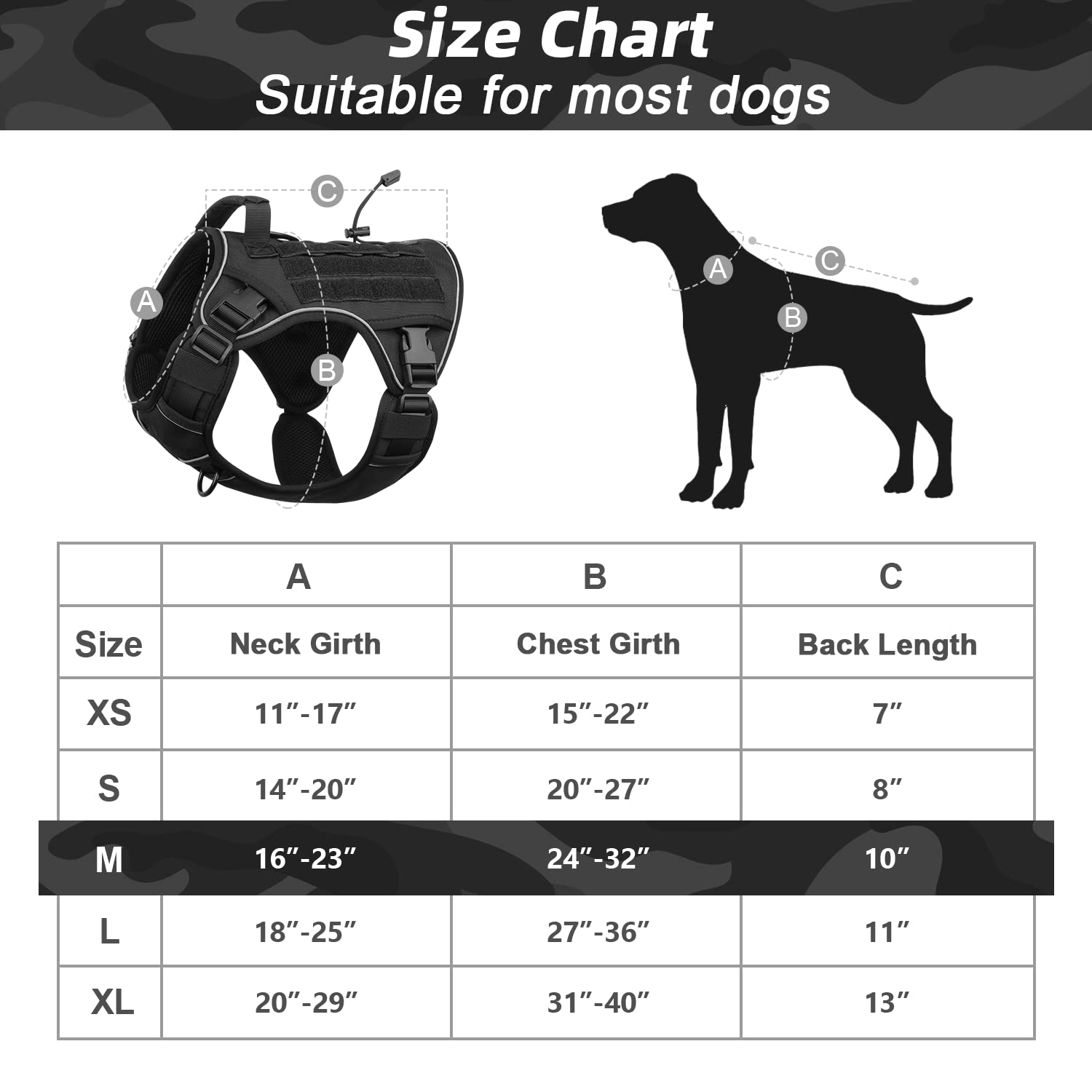 Wingoin Black Tactical Dog Harness Vest For Large Medium Dogs No Pull Adjustable Reflective K9 Military Dog Service Dog Harnesses With Easy Control Handle For Walking Hiking Training(M)