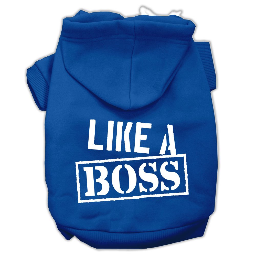 Pet, Dog & Cat Hoodie Screen Printed, 'Like A Boss' Blue Sm (3-6 Lbs.)