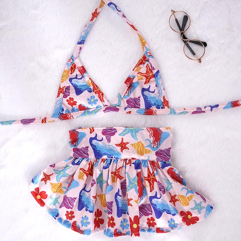 Dog Bikini Swimsuit Summer Puppy Bathing Dress Beach Clothes Cat Costume For Puppy Dog Cat (M, Colorful Flower)