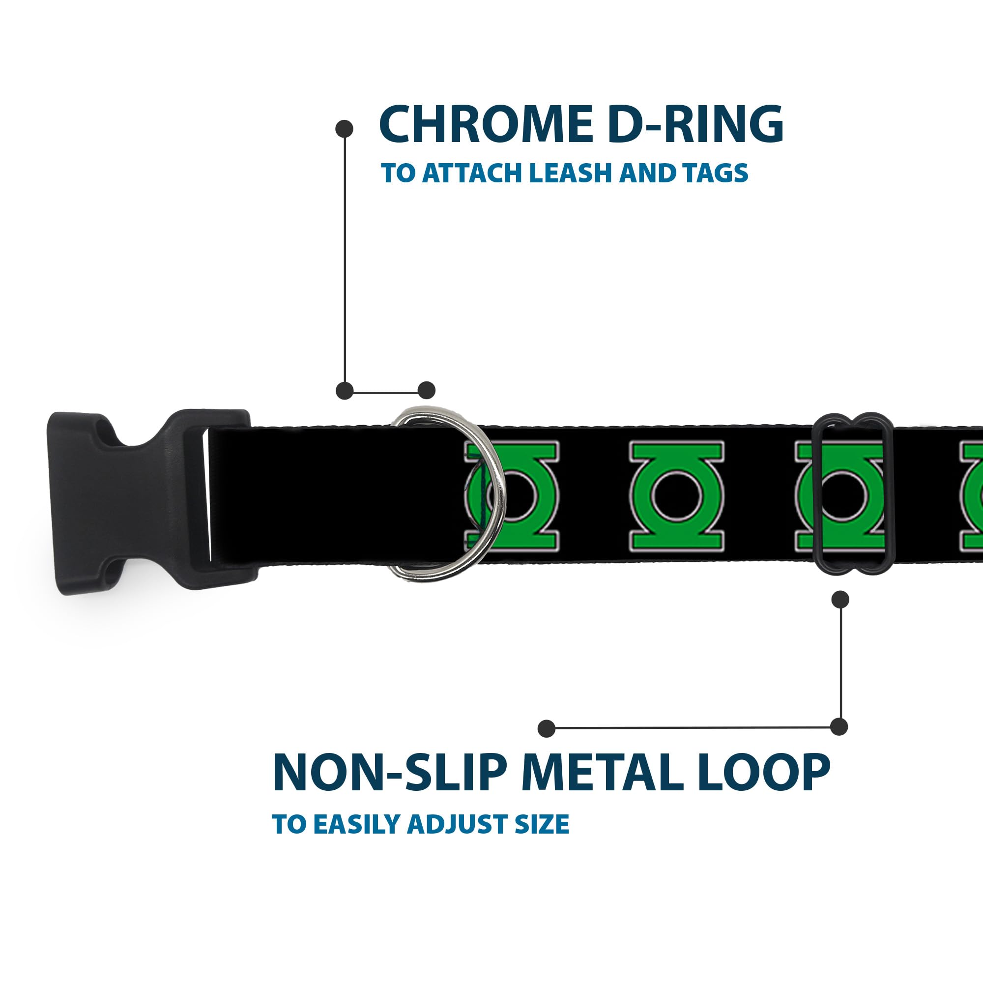 Buckle-Down Plastic Clip Collar - Green Lantern Logo Black/Green - 1.5'' Wide - Fits 13-18'' Neck - Small