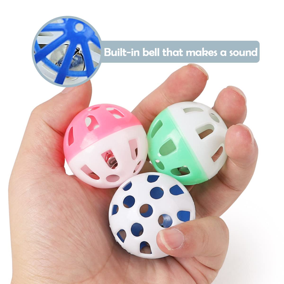 PET SHOW 20Pcs Cat Toy Balls with Bell Inside 1.57  1.4  Plastic Kitten Chase Toys Jingle Bell Ball for Cat Indoor Training
