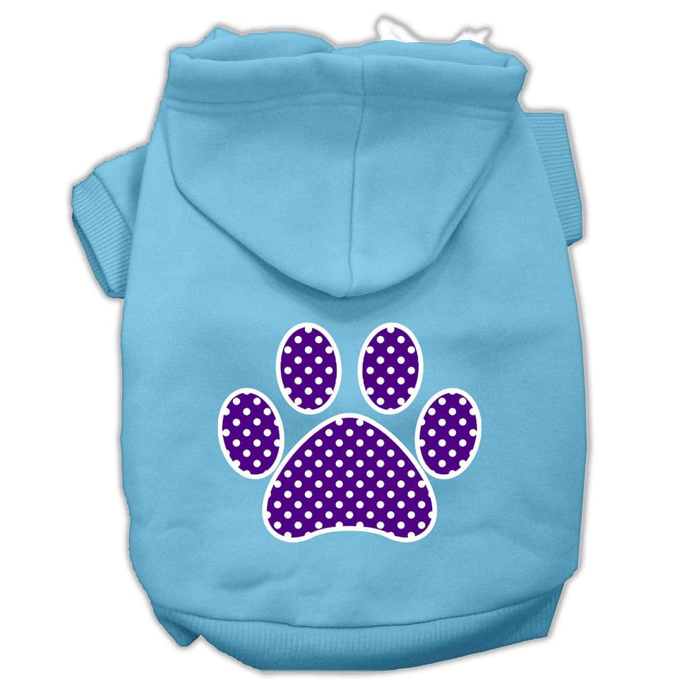 Pet, Dog & Cat Hoodie Screen Printed, 'Purple Swiss Dots Paw' Baby Blue 3Xl (25-35 Lbs.)