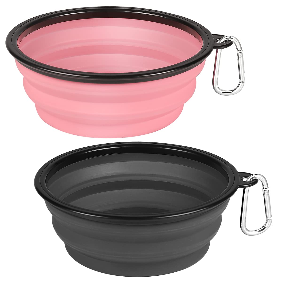 Kytely Large Collapsible Dog Bowls 2 Pack, 34Oz Foldable Dog Travel Bowl, Portable Dog Water Food Bowl With Clasp, Pet Cat Feeding Cup Dish For Traveling, Walking, Parking (Pink+Grey)