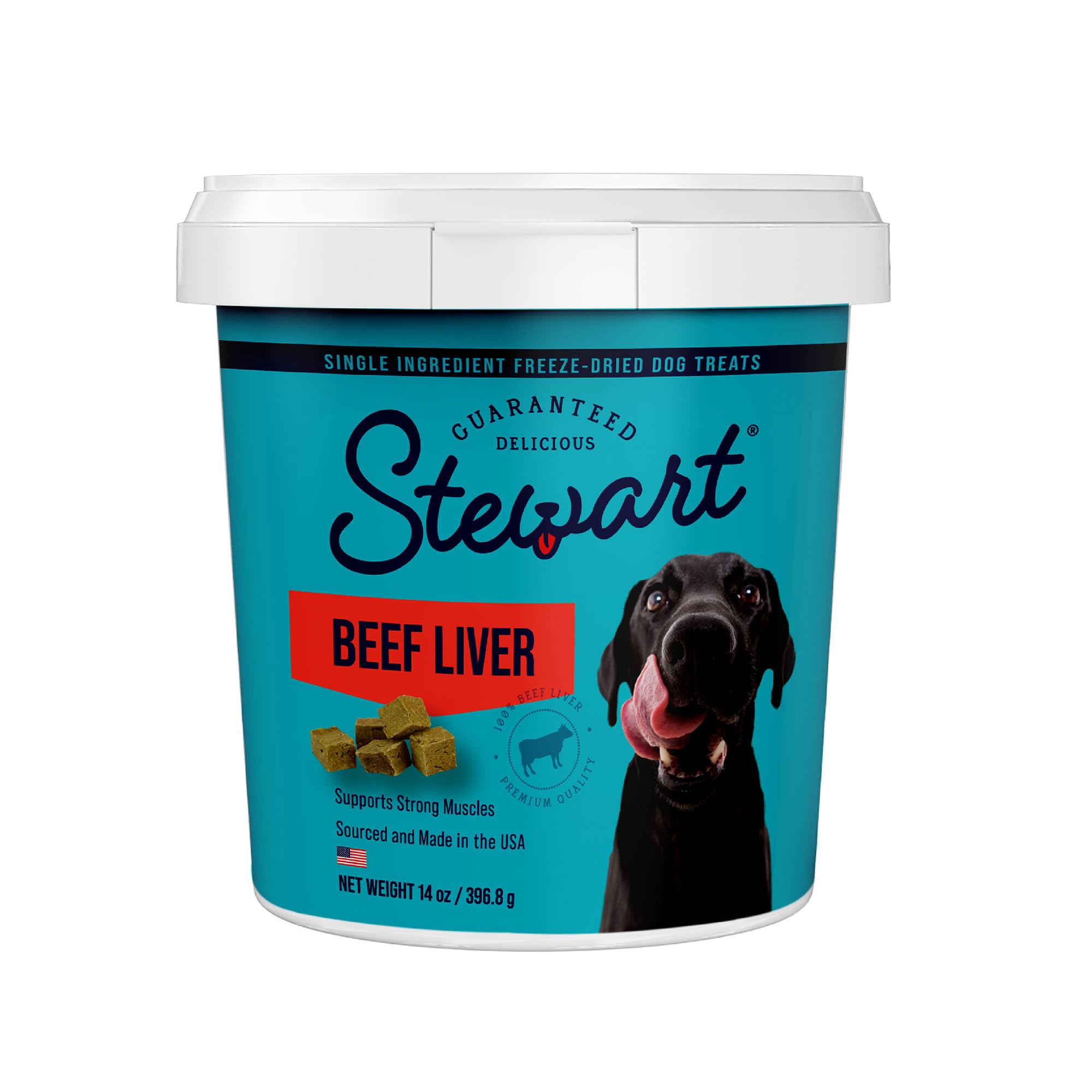 Stewart Freeze Dried Dog Treats, Beef Liver, Grain Free & Gluten Free, 14 Ounce Resealable Tub, Single Ingredient, Made in USA, 