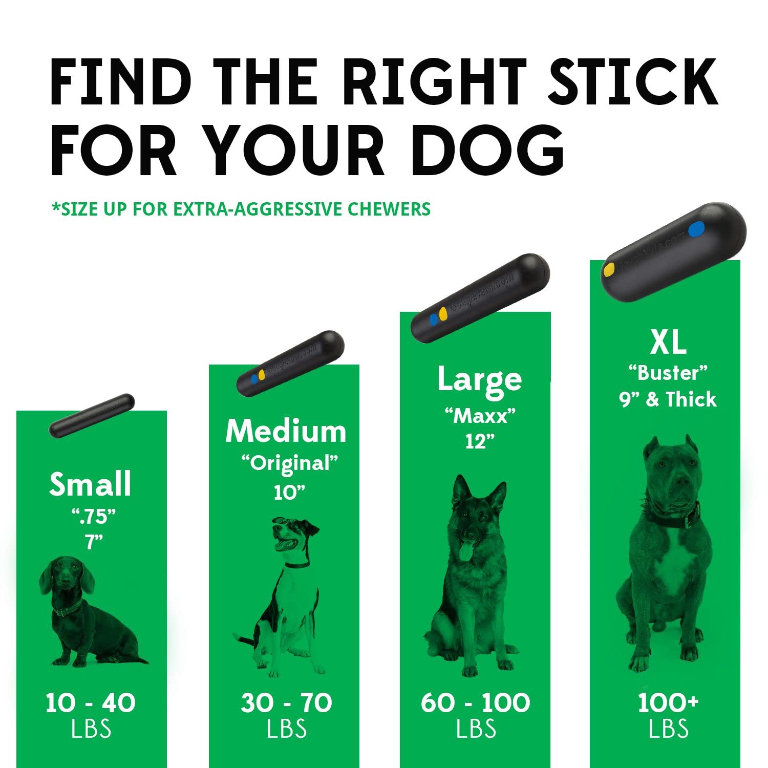 Goughnuts - Dog Toys For Aggressive Chewers | Virtually Indestructible Dog Toy Stick For Small Breeds | Heavy Duty Dog Toy | Green