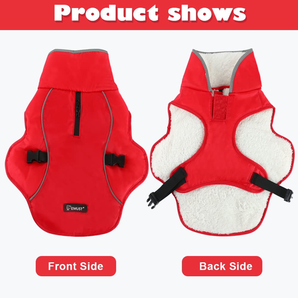 Emust Dog Coat Winter, Waterproof Dog Snow Jacket For Winter, Adjustable Small/Medium/Large Dog Coat/S For Winter, Red, L