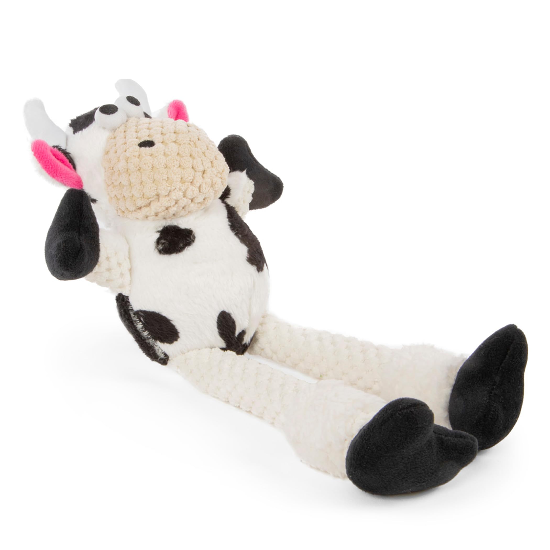 Godog Checkers Skinny Cow Squeaky Plush Dog Toy, Chew Guard Technology - White, Small