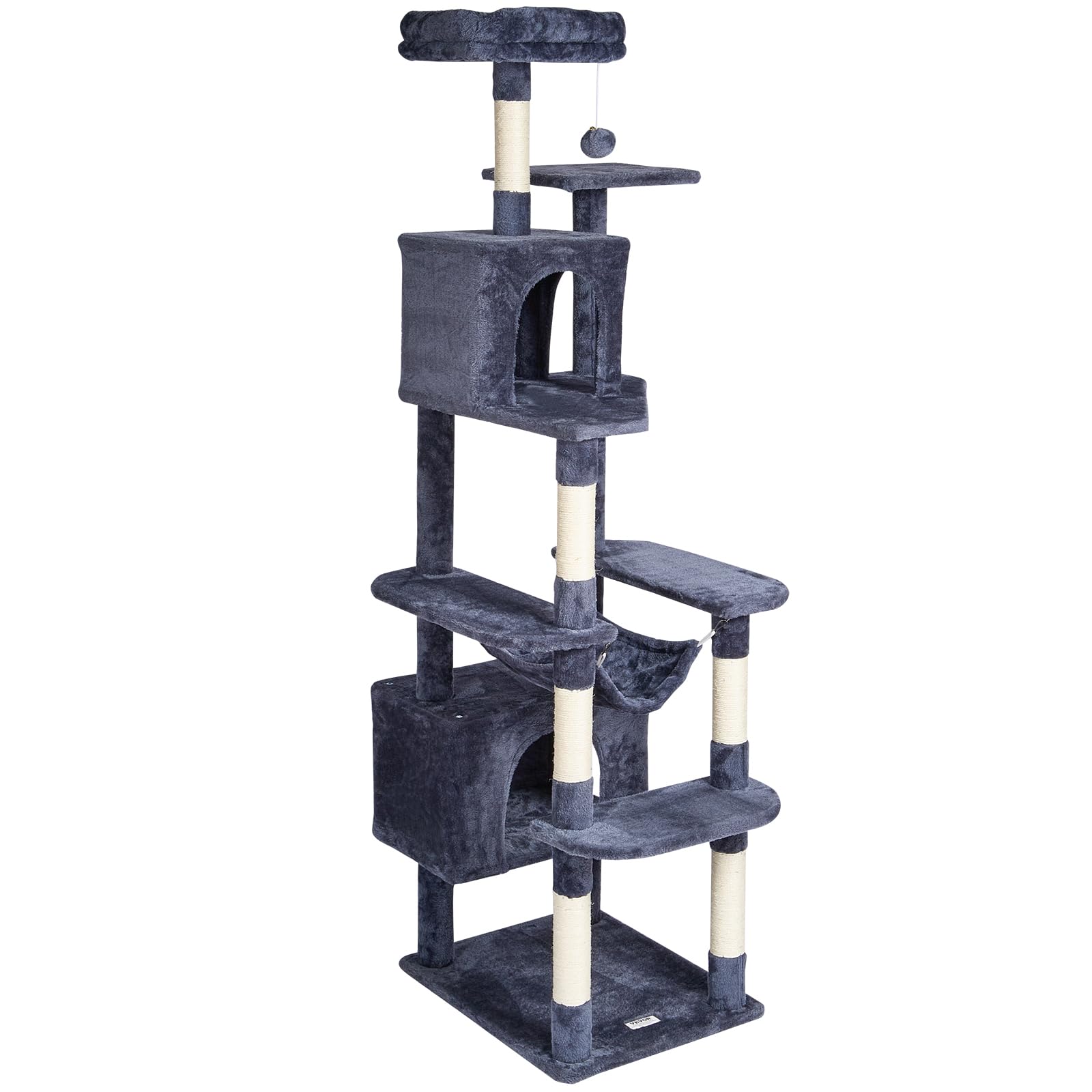 VEVOR Cat Tree 72 Cat Tower with 2 Cat Condos Sisal Scratching Post Dark Grey