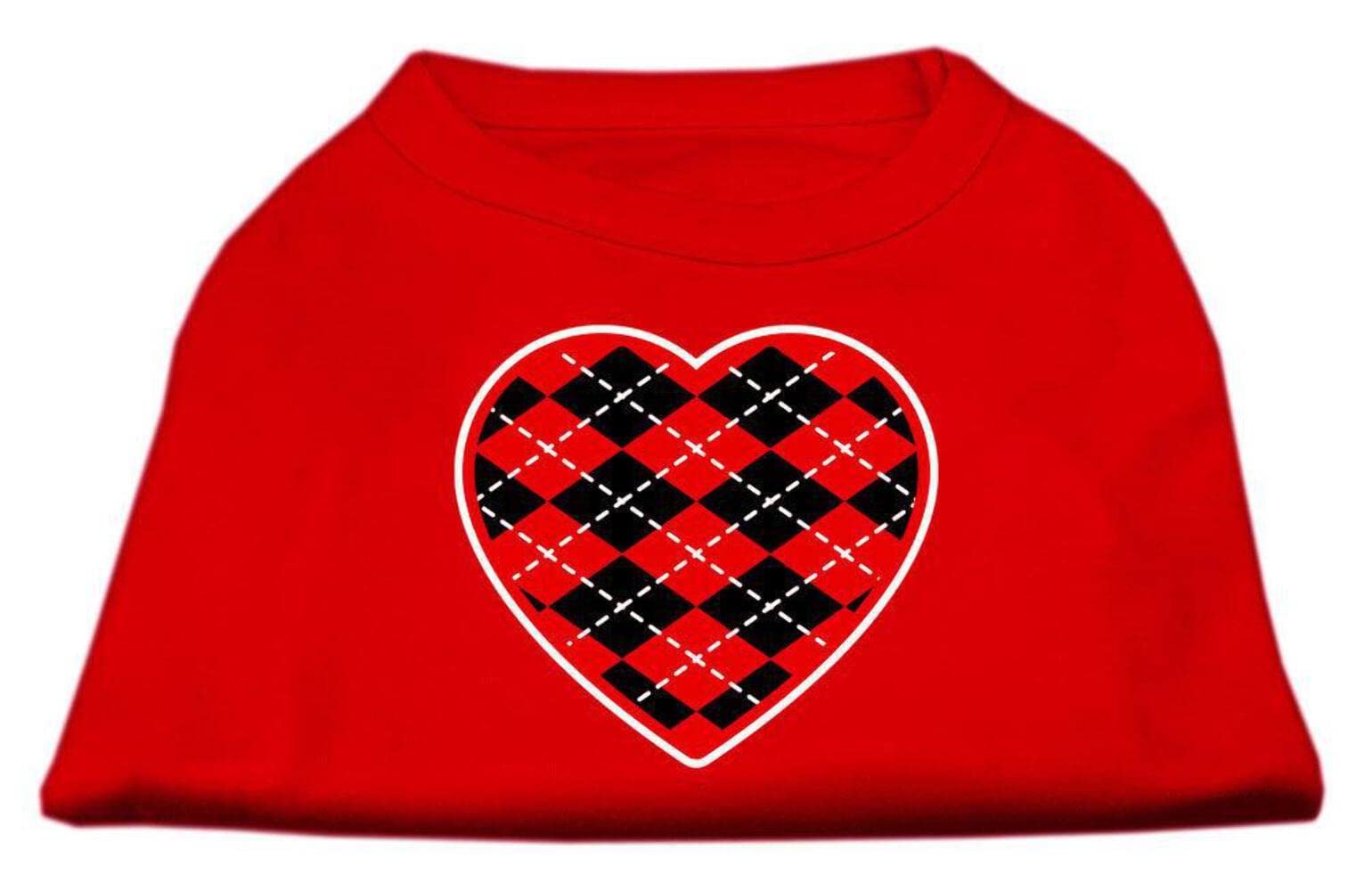 Pet Dog & Cat Shirt Screen Printed, 'Argyle Heart Red' White Xs (0-3 Lbs.)