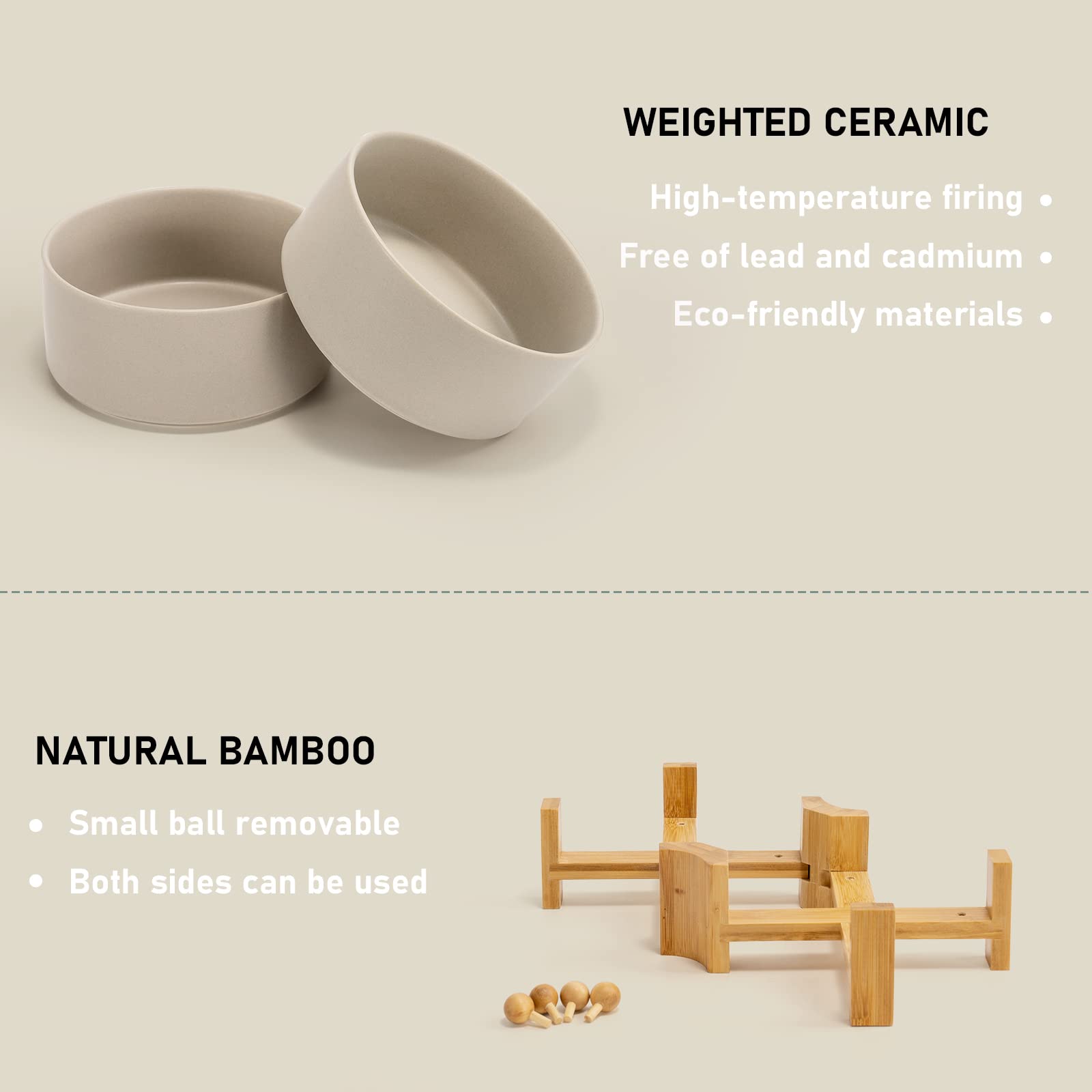 SPUNKYJUNKY 15 Slanted Ceramic Dog and Cat Bowl with Wooden Stand, Tilted Bulldog Food and Water Bowl No Slip Non-Spill for Cats