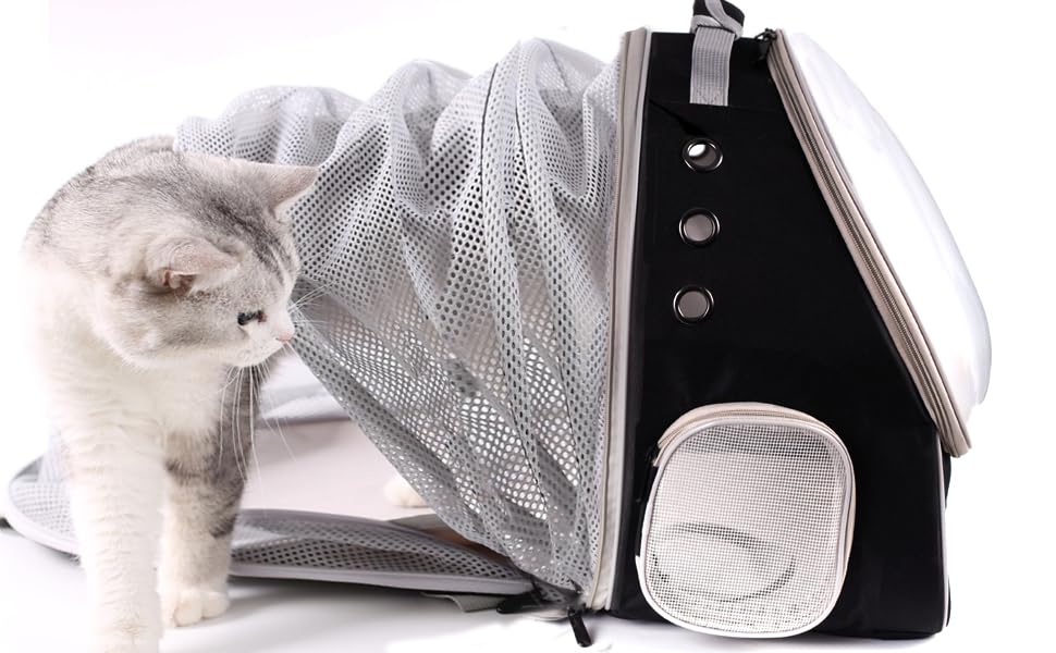 Cat Travel Backpack Carrier, Fit Up To 12 Lbs, Space Capsule Bubble Window Pet Carrier Backpack,Airline-Approved, Designed For Travel, Hiking, Walking & Outdoor Use (Black, Back-Extension)