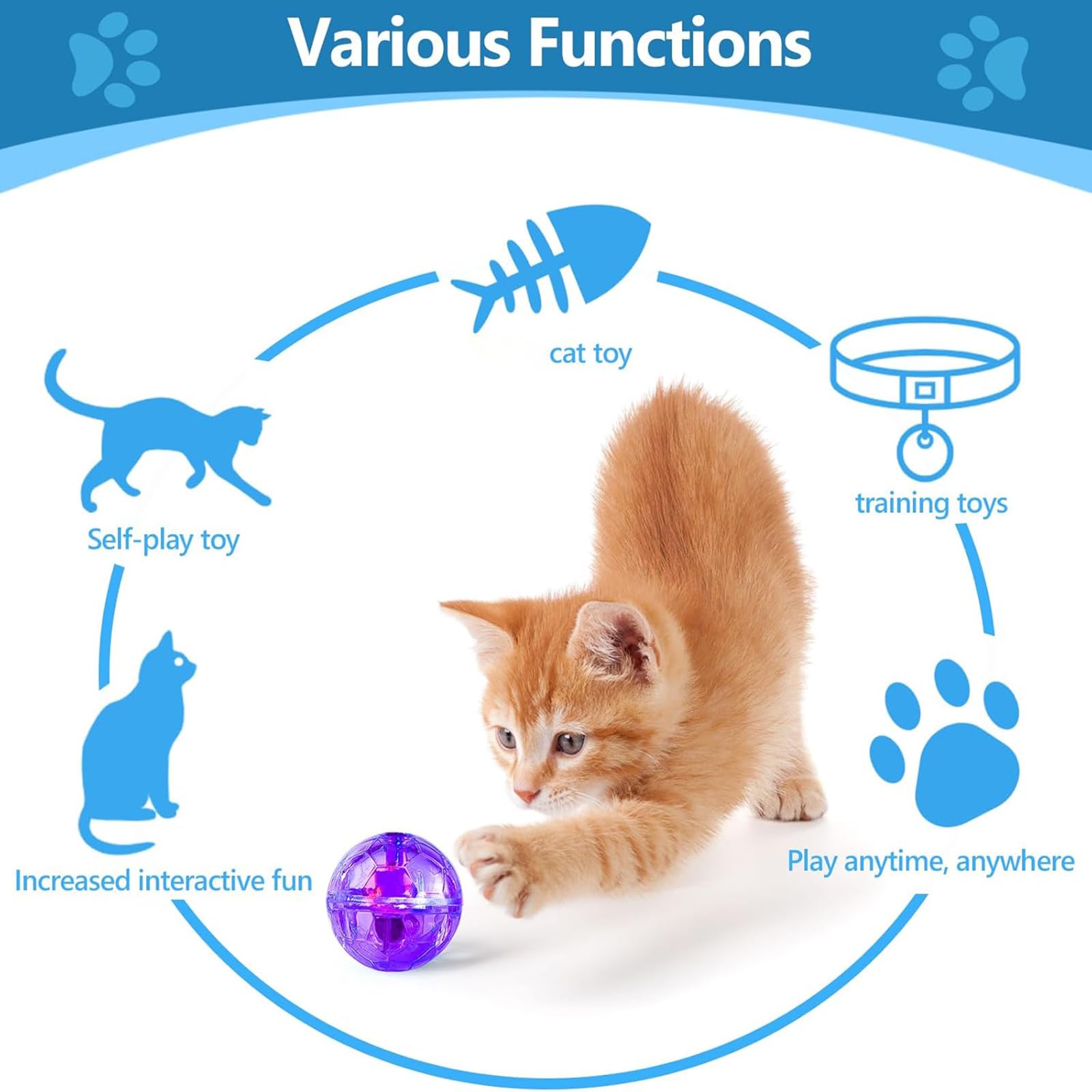 Sratte 2 Pcs Cat Ball Ghost Hunting Light Up Cat Balls Toys Motion Led Motion Activated Flash Glowing Lighted Dog Interactive To