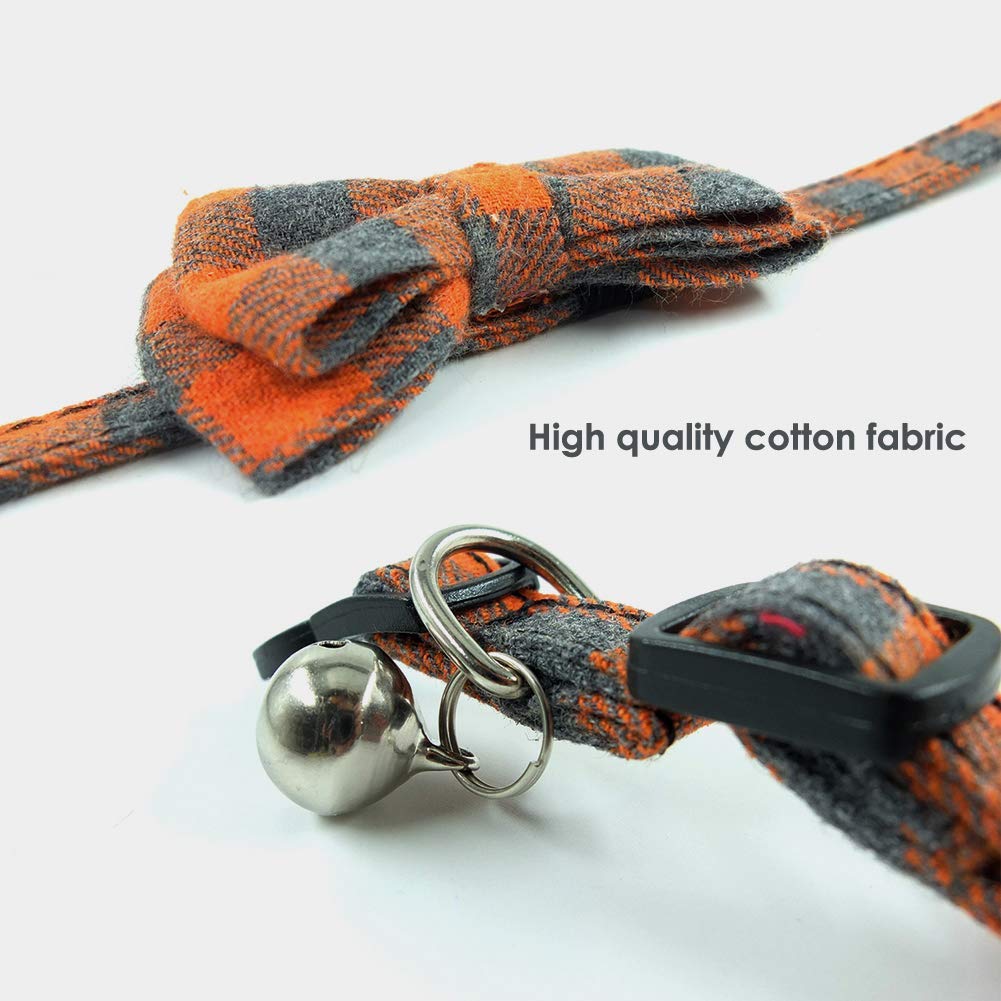 Cat Collars Breakaway With Bell And Bow Tie, Plaid Design Adjustable Safety Kitty Kitten Collar(6.8-10.8In) (Orange Plaid)