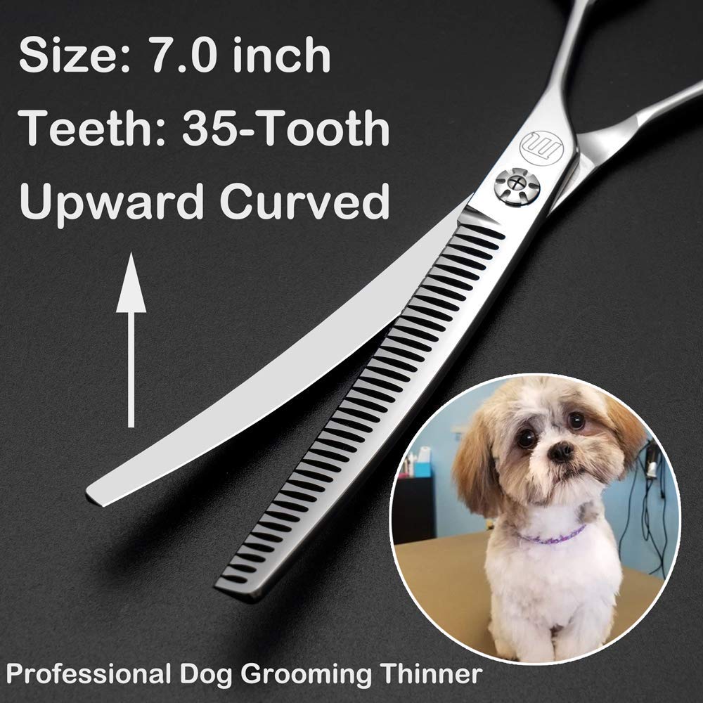 Moontay 7 Dog Grooming Chunkers Scissors - 35 Teeth, Upward Curved, Japan 440C Stainless Steel for Pet Groomers & DIY Use