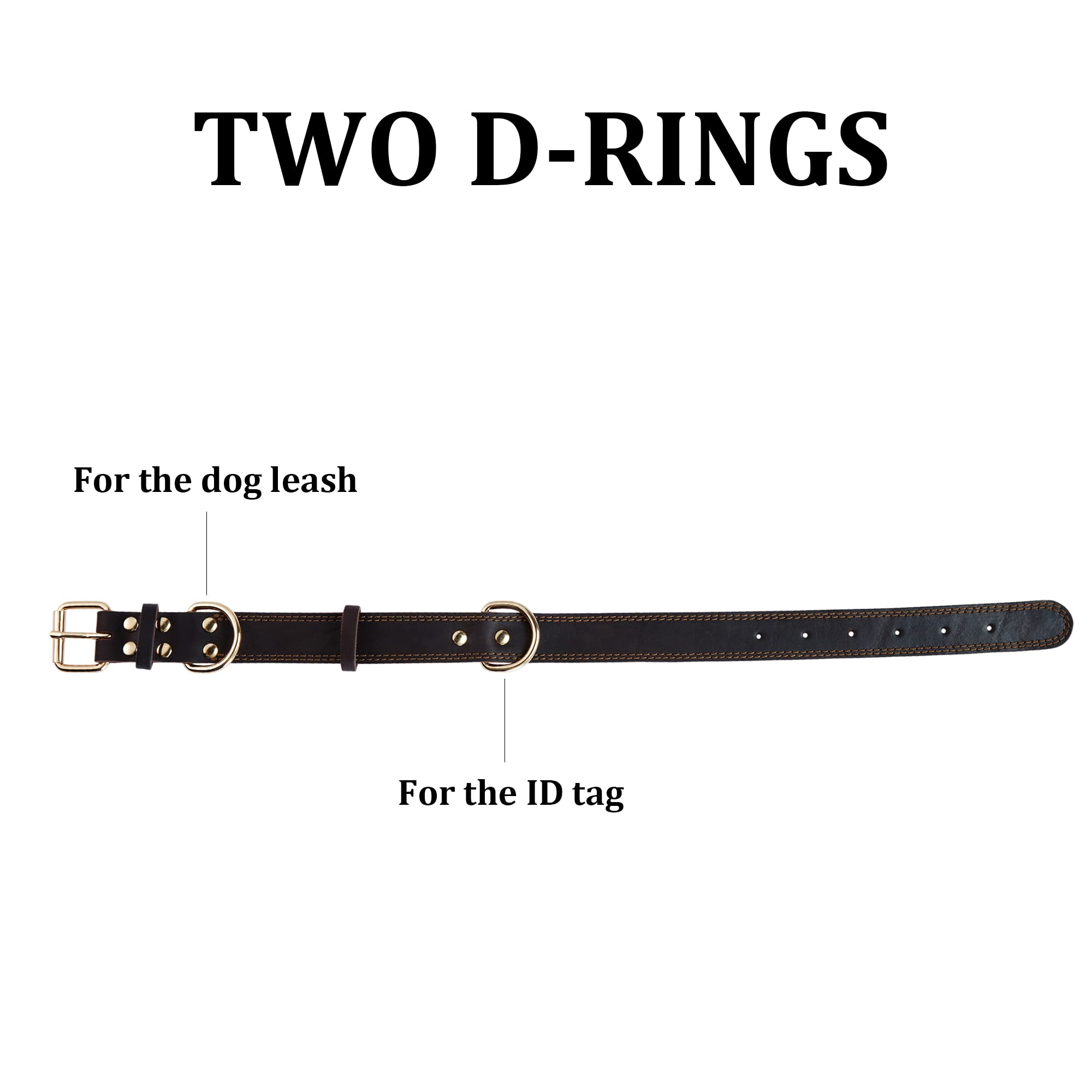 Daihaqiko Dog Collar, Genuine Leather Dog Collar, Heavy Duty Dog Collar, Wide Dog Collar For Small Dog, Medium Dog, Large Dog And Extra Large Dog (L: 1.2' Wide For 16.2'-22' Neck, Dual Stitch - Black)
