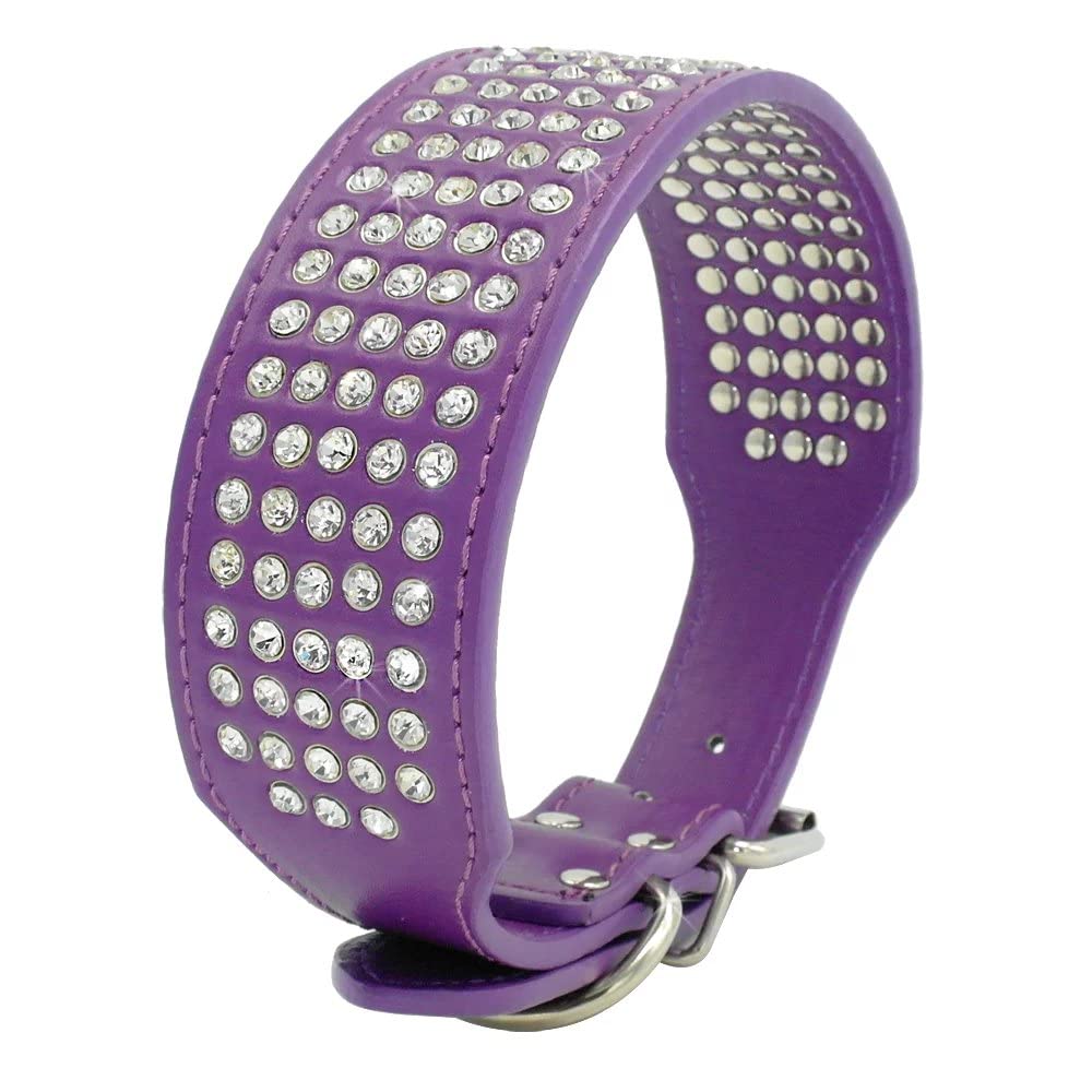 Berry Pet Rhinestones Dog Collars - 5 Rows Full Sparkly Crystal Diamonds Studded Pu Leather - 2 Inch Wide -Beautiful Bling Pet A