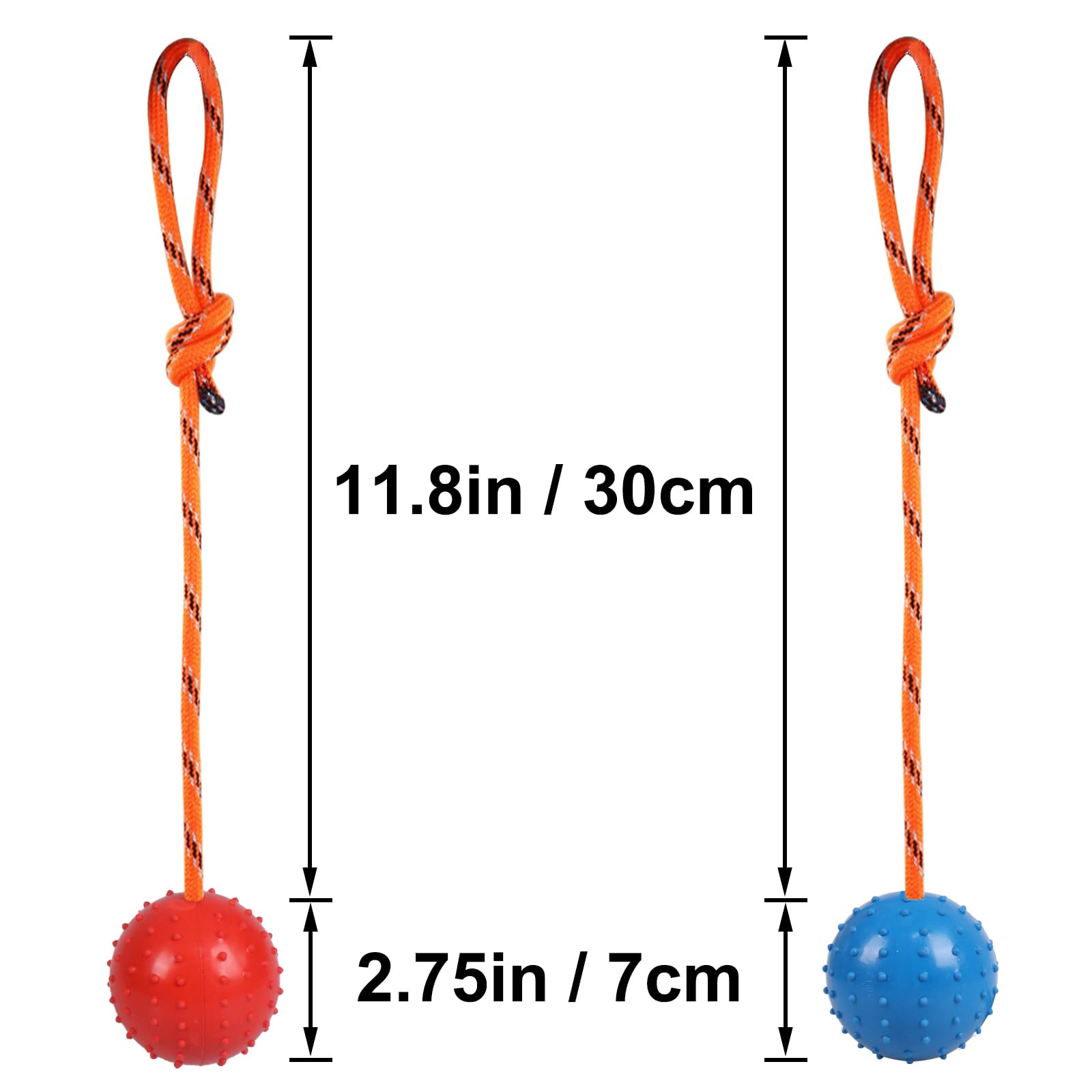 Nevperish 2 Pack Dog Ball, K9 Ball On Rope For Reward, Fetch, Play (Blue And Red)