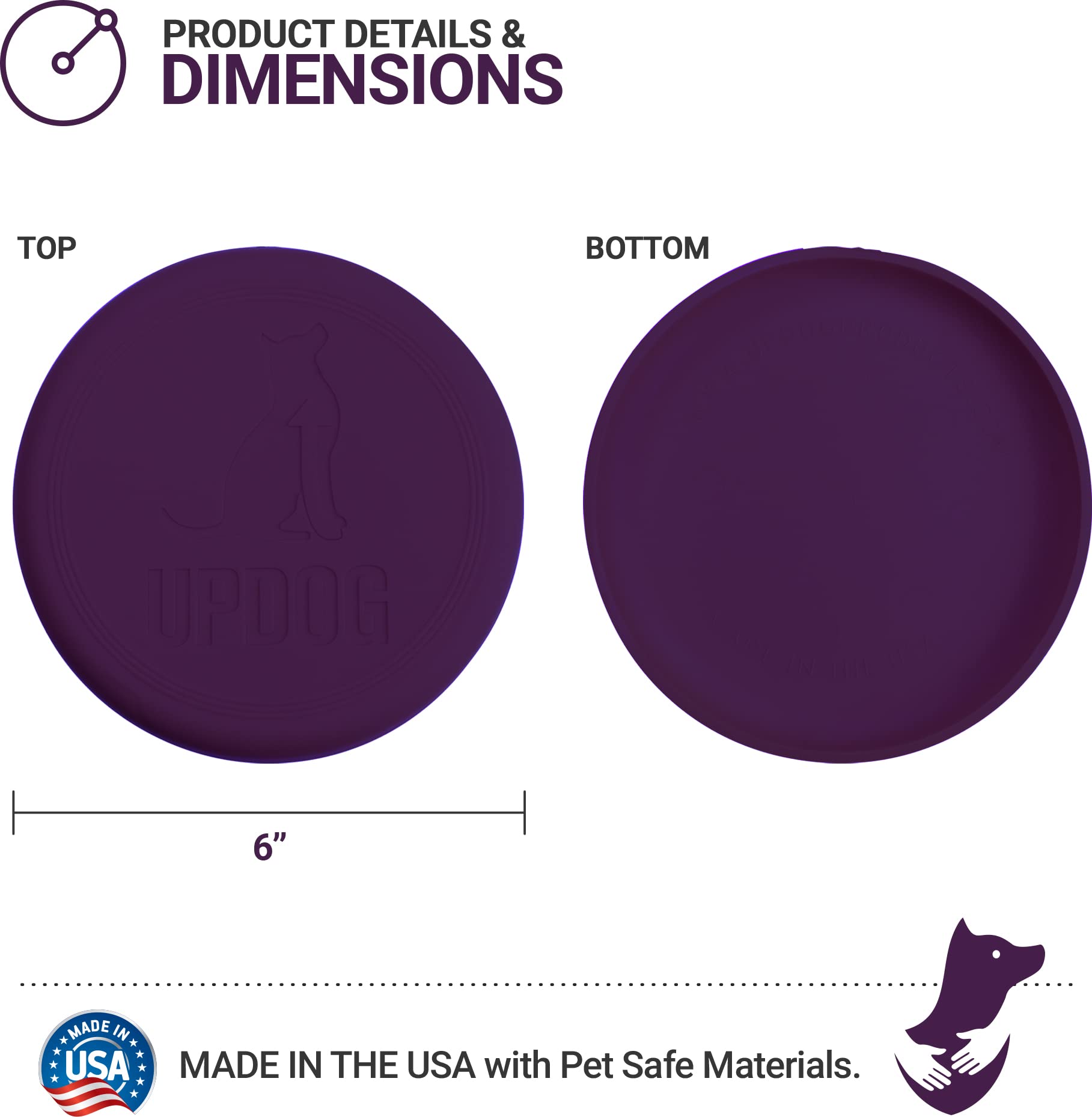 Updog Products 6-Inch Dog Frisbee Small, Lightweight And Durable Frisbee For Dogs Made In Usa Bright Colored Frisbee Dog Toy (Purple)