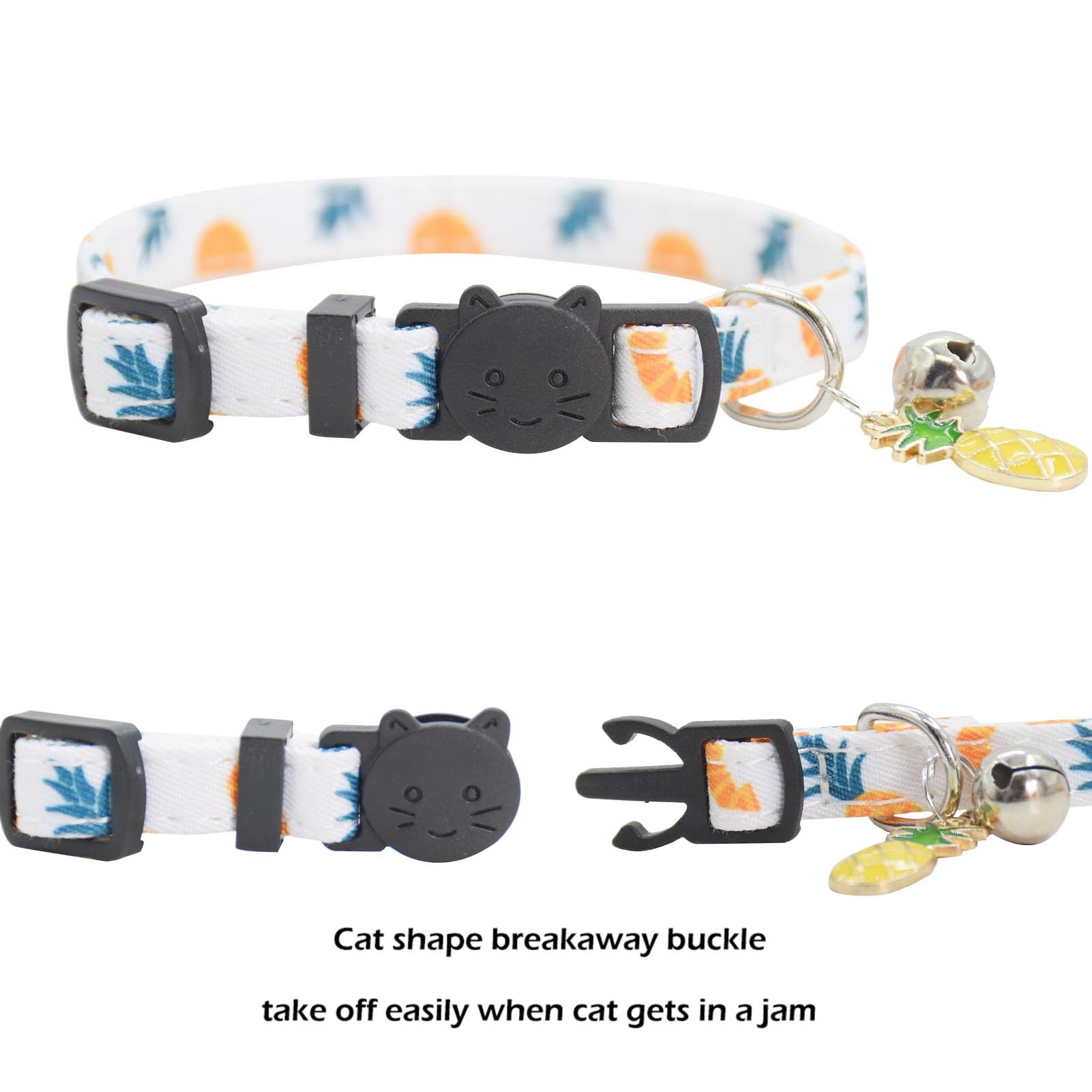 Bowtie Cat Collars Breakaway With Bell, Adjustable Cute Kitty Collars Safety Buckle Kitten Collar For Cat Puppy 7.5-11In (Pineap