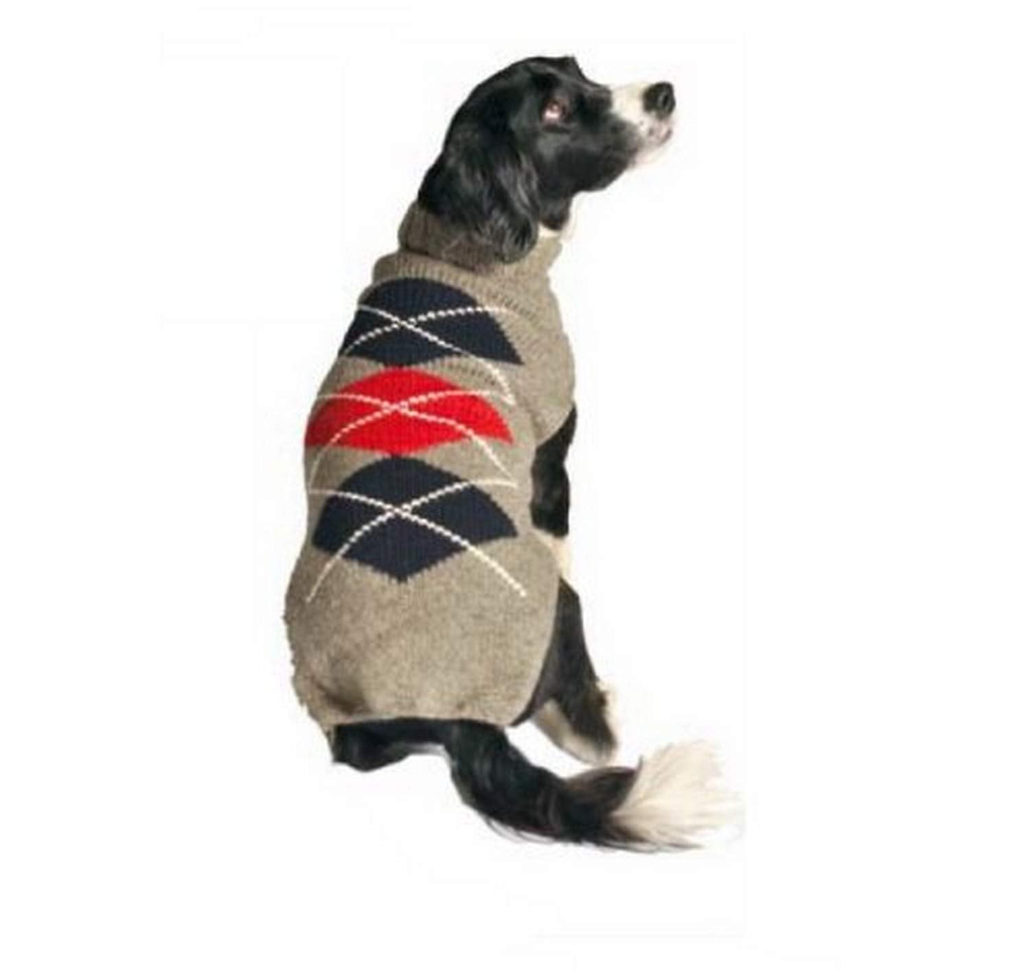Chilly Dog Grey Classic Argyle Dog Sweater, X-Small