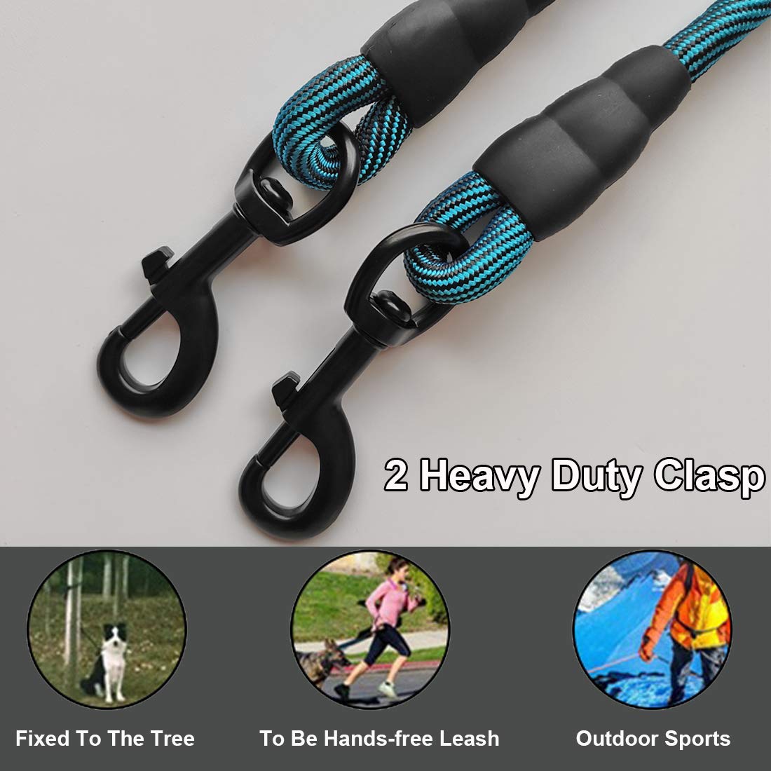 BTINESFUL 12ft Tie-Out Check Cord Dog Leash - Blue Black, Durable Recall Training Lead for Large, Medium & Small Dogs, Perfect for Camping & Backyard