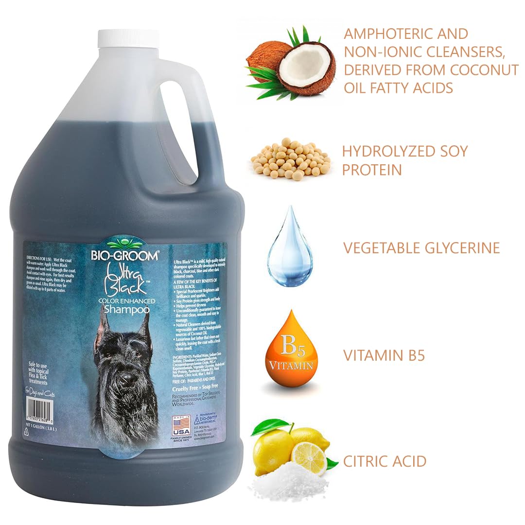 Bio-Groom Ultra-Black Dog Shampoo - Color Enhancing Pet Shampoo, Dog Bathing Supplies, Puppy Wash, Dog Grooming Supplies, Cruelty-Free, Made In Usa, Coat Brightener Shampoo - 1 Gallon