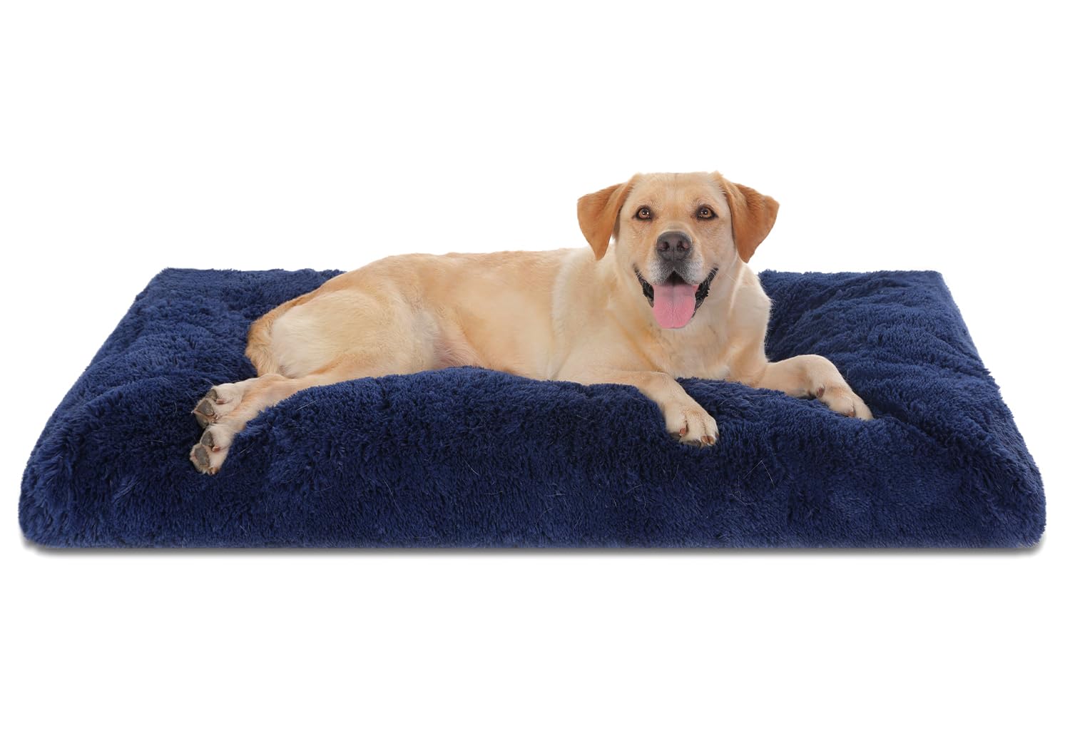 Bedfolks Plush Dog Crate Pad, Washable Dog Kennel Bed 41''X27'', Faux Fur, Waterproof, Extra Large, Dark Blue