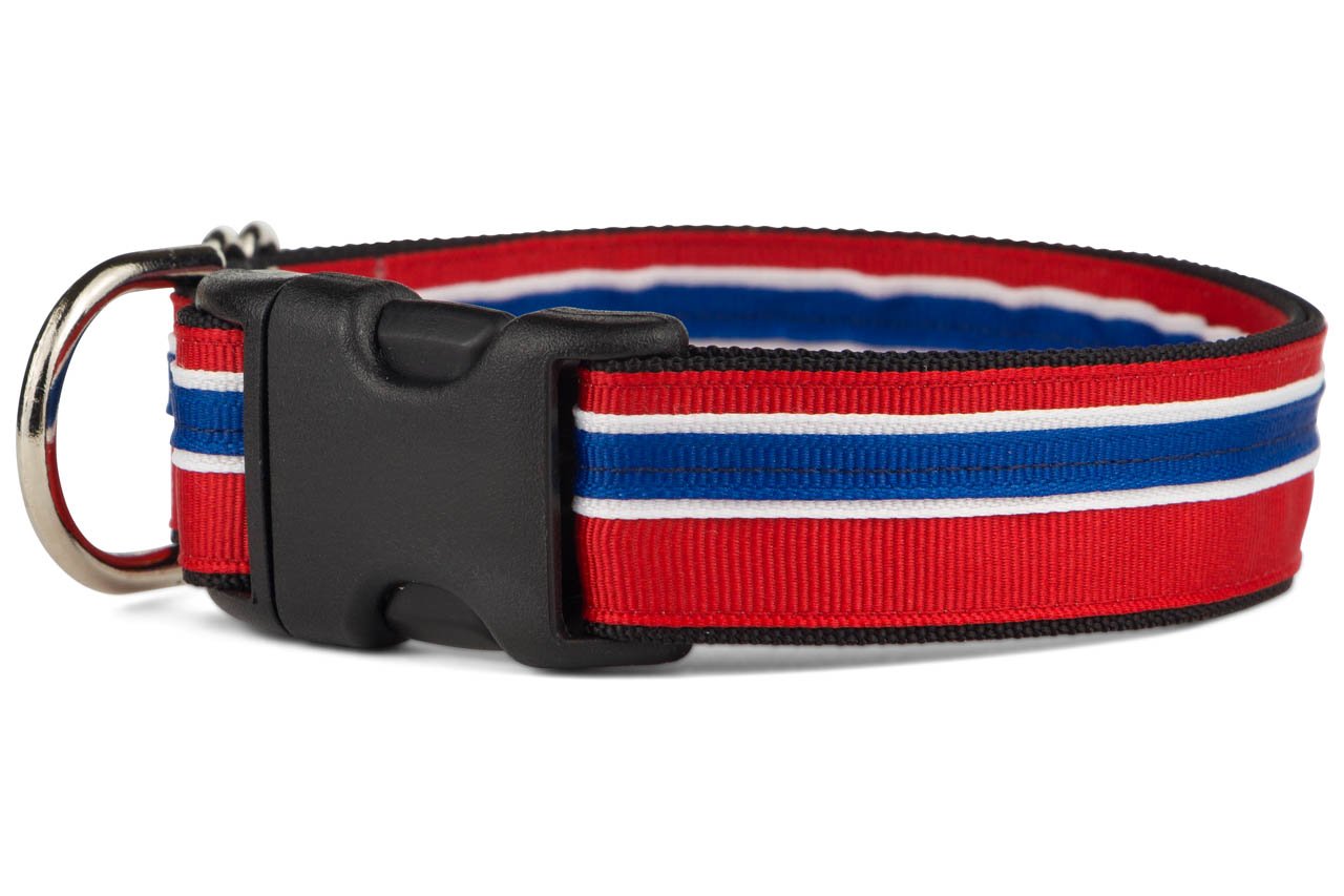 If It Barks 1'' Designer Striped Dog Collar (Large (19''-30''), Patriotic)