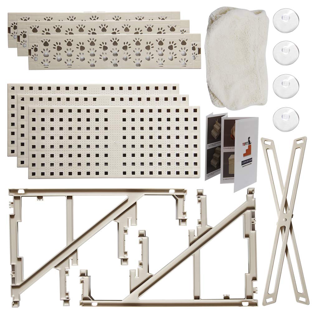 YOFIT Non-Slip Beige Doggy Steps - 3-Step Pet Stairs for Dogs, Holds Up to 50 lbs, Medium Size