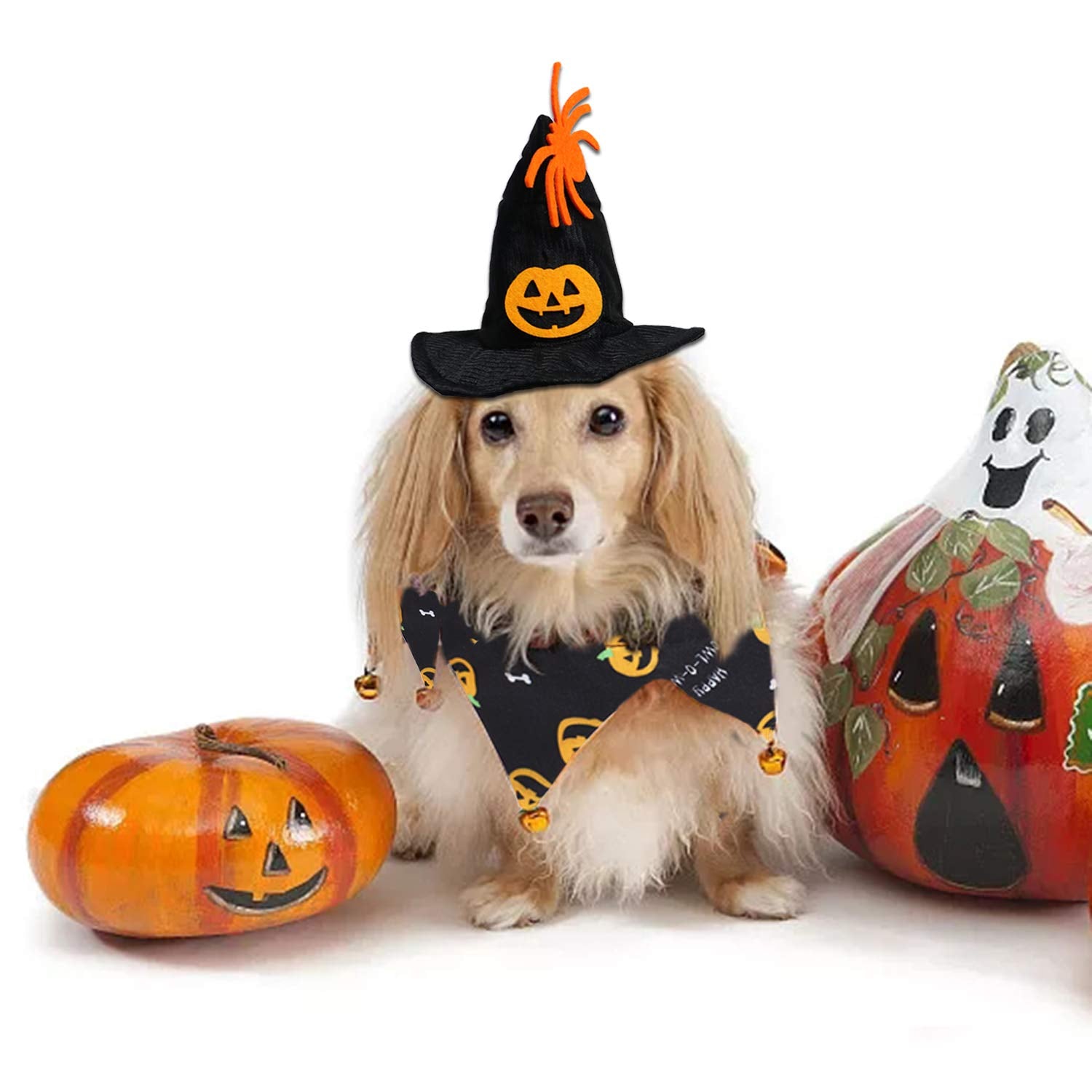Rypet Cat Halloween Costume - Halloween Cat Collar With Bells And Halloween Pumpkin Hat Cat Costume Suit For Cats And Small Dogs