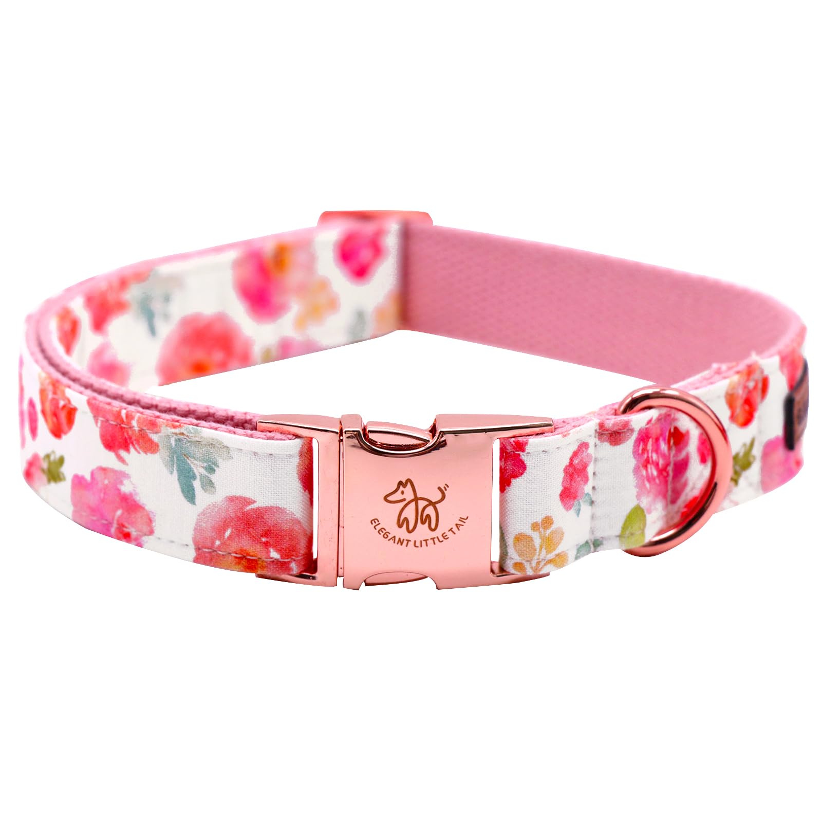 Elegant Pink Floral Print Summer Dog Collar - Cotton, Durable, Metal Buckle For Small Dogs