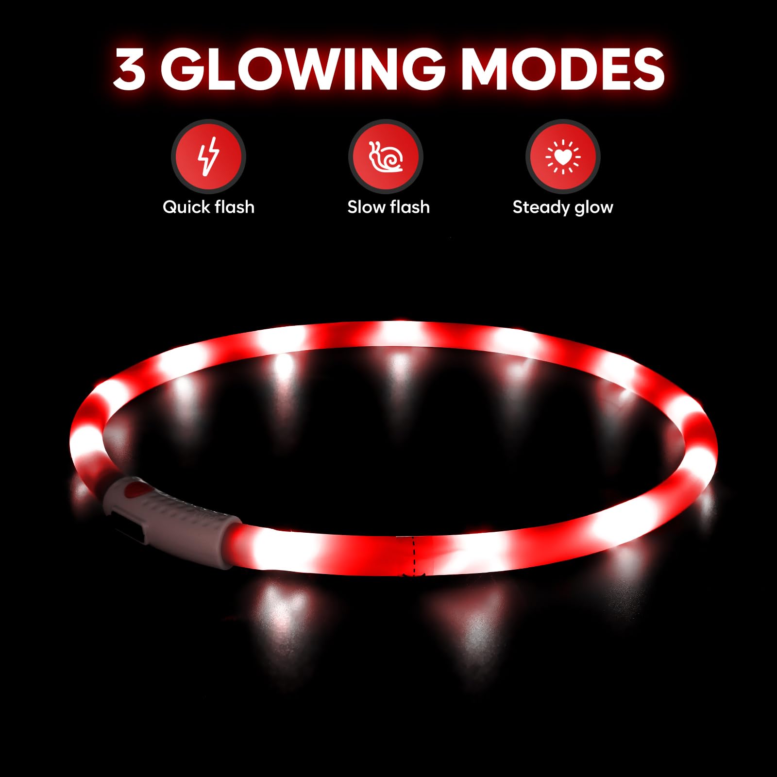Higo Light Up Dog Collars - Rechargeable Lightweight Glowing Puppy Collar, Silicone Lighted Pet Collar Lights For Night Walking (Red)