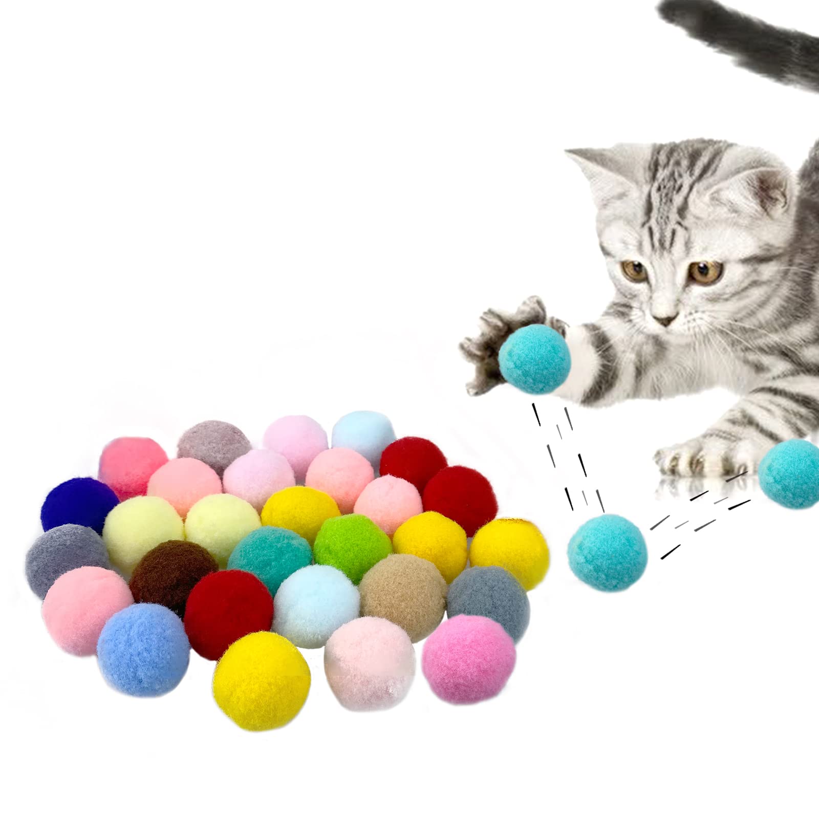 Andiker Cat Pompom Balls, 30Pcs Cat Ball Toys 1.2 Inches Colorful Cat Pom Pom Balls Lightweight Indoor Cats Interactive Playing Quiet Ball Cat Toys For Indoor Cats To Do More Exercise (2.5Cm)