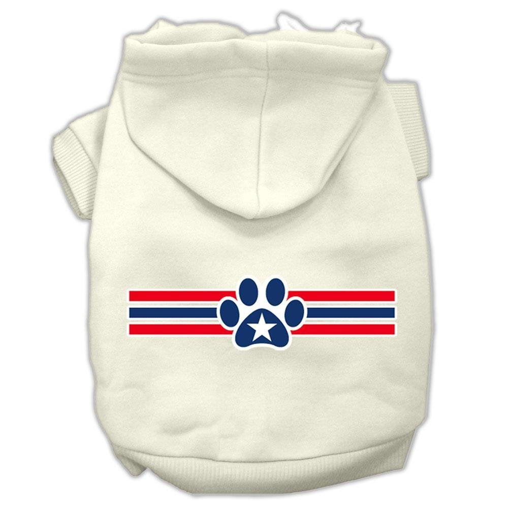 Pet Dog & Cat Hoodie Screen Printed, 'Patriotic Star Paw' Cream 3Xl (25-35 Lbs.)