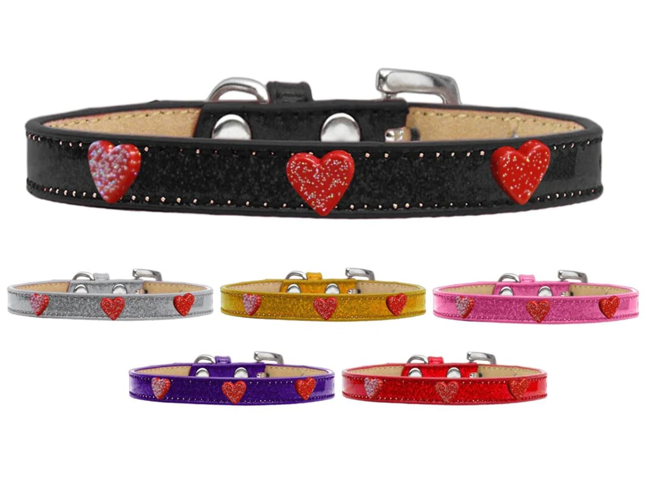 Dog, Puppy & Pet Widget Ice Cream Collar, Red Glitter Heart Black 16