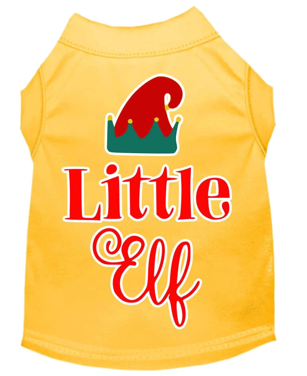 Christmas Pet Dog & Cat Shirt Screen Printed, &quot;Little Elf&quot; Yellow XL (14-20 lbs.)