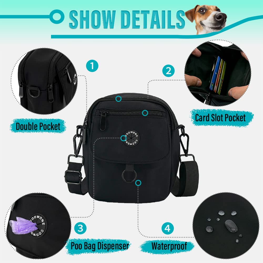 Dog Walking Bag Crossbody Waterproof & Lightweight Treat Pouch for Pet Training, Puppy Treat Tote, Dog Mom Purse (Black 1.0)