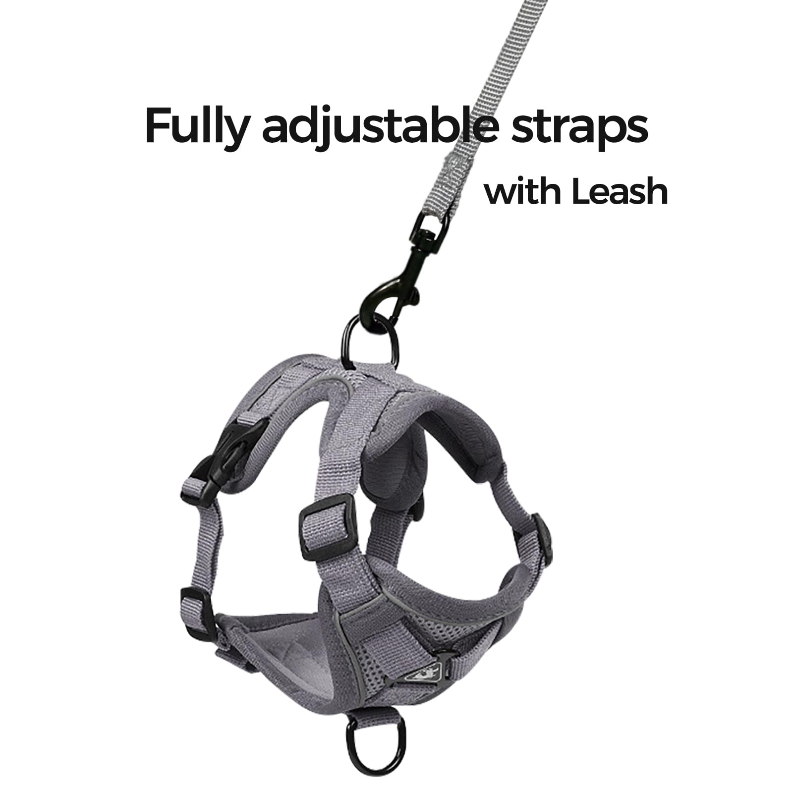 pangdi Cat Harness and Leash Set, Escape Proof Tactical Vest, Large, Grey, Nylon