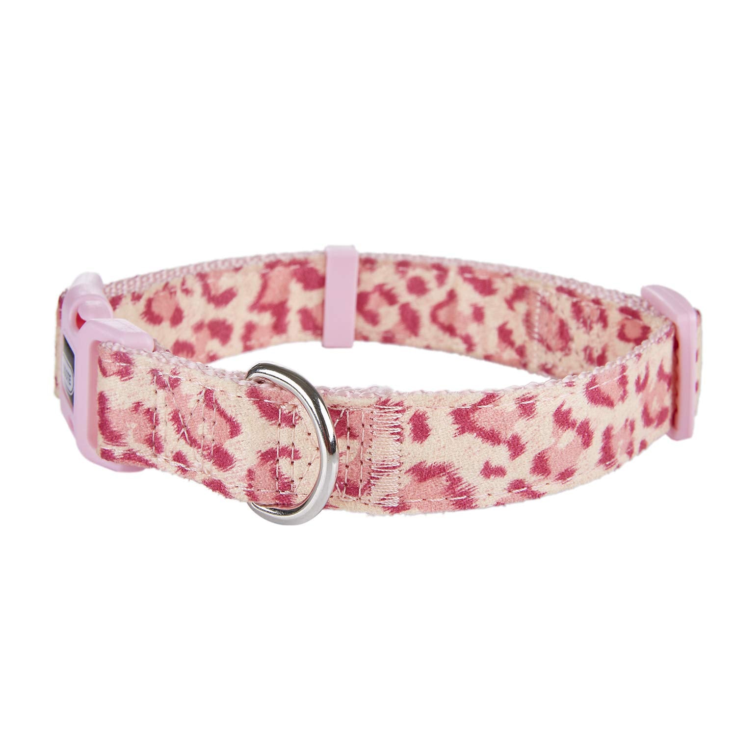 Petiry Fancy Pink Leopard Dog Collar Flocking Fabric Cheetah Scent Premium Soft and for Puppy,Middle and Big Dogs(Neck:12''-18''