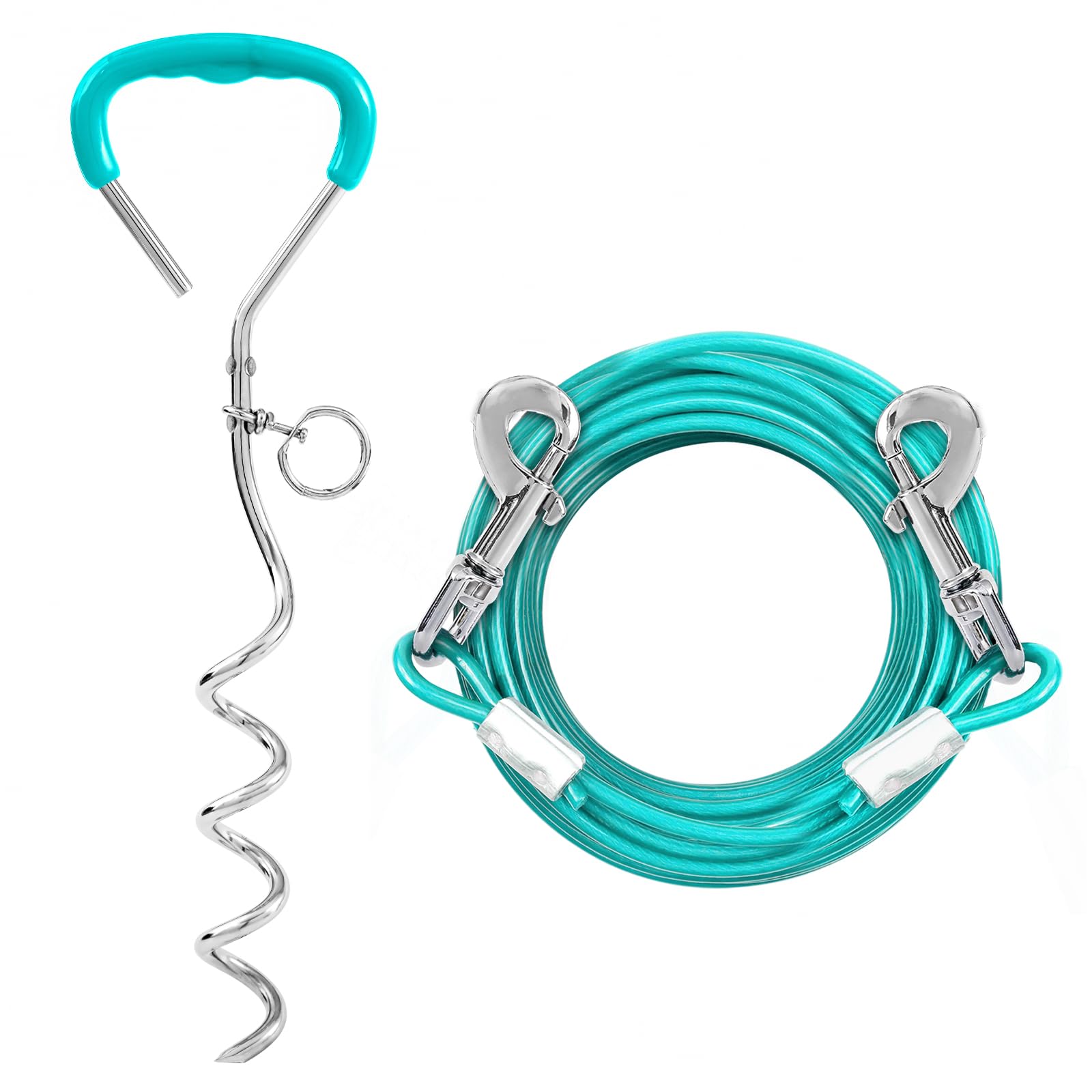 Dog Tie Out Stake And Dog Run Cable, 10Ft Long Dog Lead With Dog Yard Stake, Dog Chains 10Ft For Outside, Dog Yard Leash And Stake For Camping & Beach, Dog Tie Out Tether For Medium Large Dogs