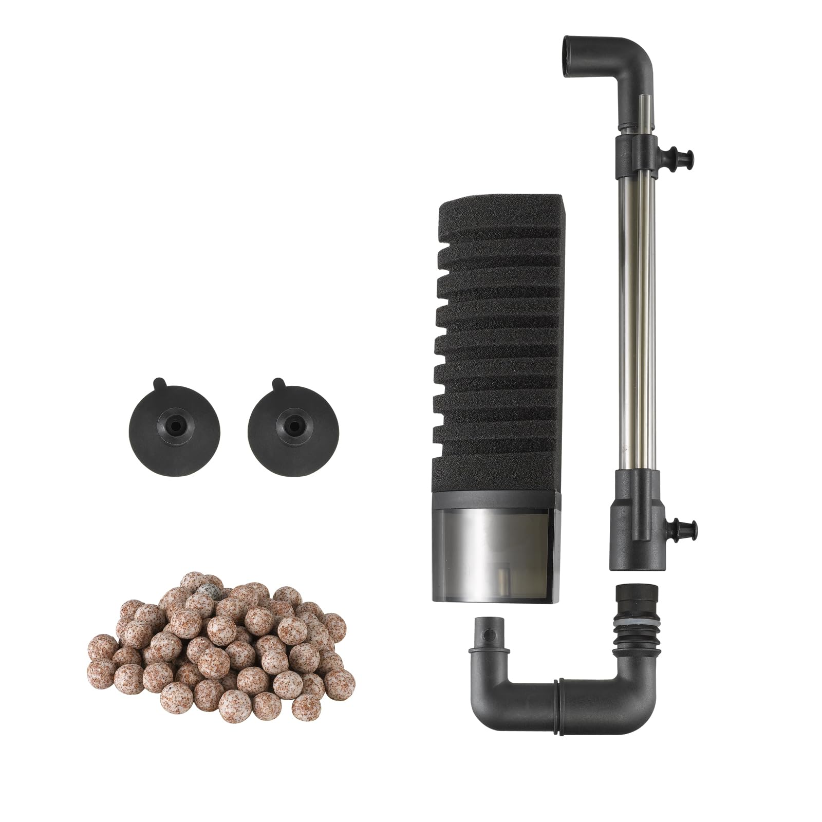 Carefree Fish Aquarium Filter Sponge Fish Tank Quiet Bubble Filter with 3 Sponges and 1 Bag of Filtered Ceramic Balls for Salt W