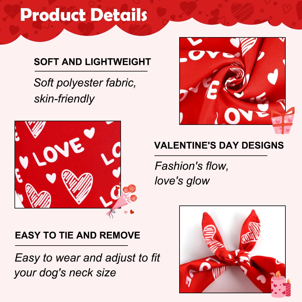 Vivifying Valentine'S Day Dog Bandanas - 2 Pack Romantic Pet Accessories With Love Hearts, Dog Scarf For Spoiling Your Pooch On