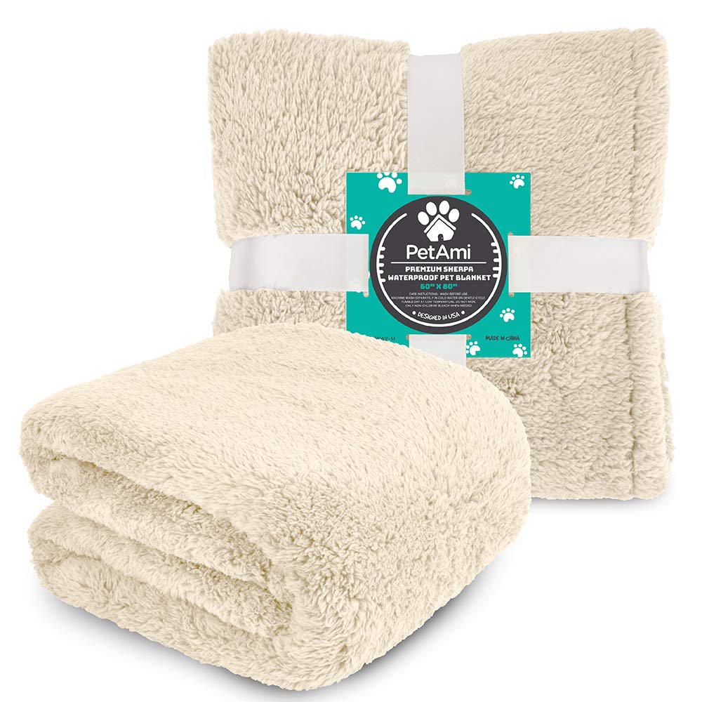 Petami Fluffy Waterproof Dog Blanket For Bed Large Dogs, Soft Warm Pet Sherpa Throw Pee Proof Couch Cover, Reversible Cat Blanke